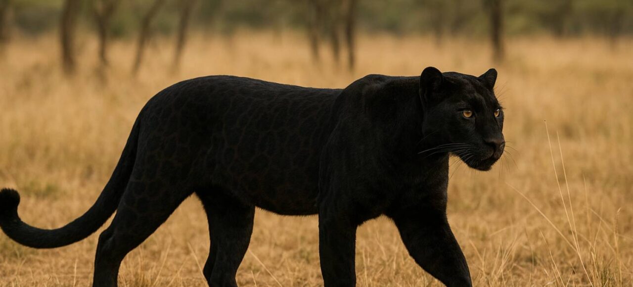 A photo black leopard in Kenya Laikipia